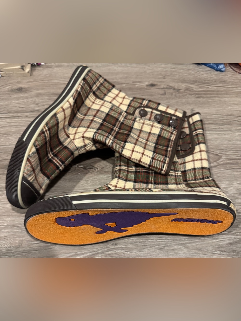 Rocket Dog Plaid Ankle Boots in Cream, Brown, Orange, and Green